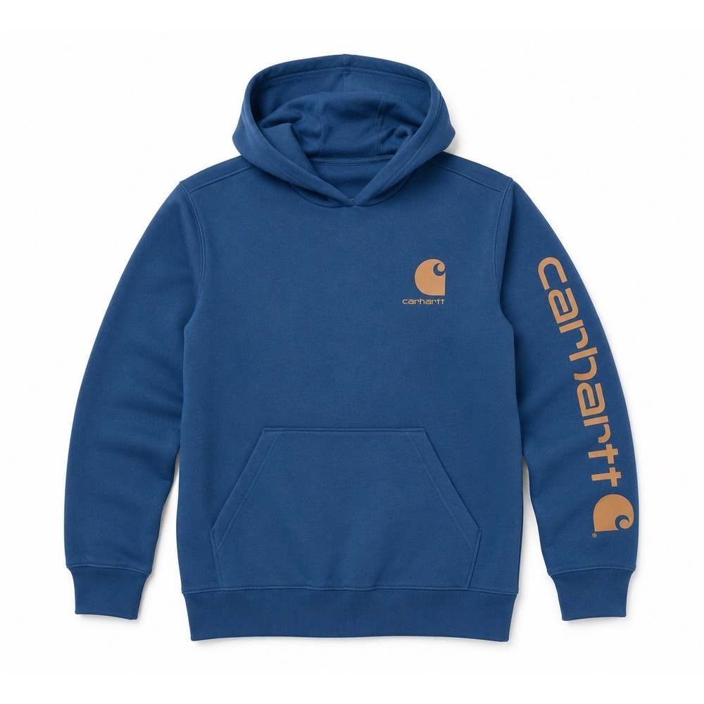 Carhartt Logo Boys Graphic Hoodie Dark Denim Blue CA6772T Medium Sweatshirt New
